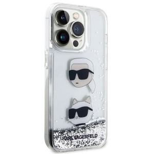 Eredeti előlapos tok KARL LAGERFELD KLHCP14LLDHKCNS iPhone 14 Pro számára (Liquid Glitter KC / fehér) tok