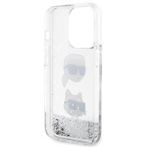 Eredeti előlapos tok KARL LAGERFELD KLHCP14LLDHKCNS iPhone 14 Pro számára (Liquid Glitter KC / fehér) tok