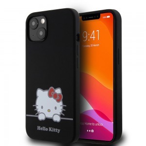 Hello Kitty Liquid Silicone Daydreaming Logo tok iPhone 13-hoz, fekete