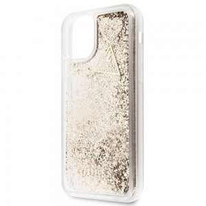 Original GUESS GUOHCN61GLHFLGO tok iPhone 11-hez (Liquide Glitter Charms / arany)