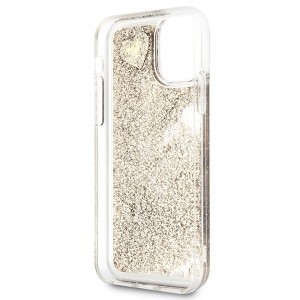 Original GUESS GUOHCN61GLHFLGO tok iPhone 11-hez (Liquide Glitter Charms / arany)