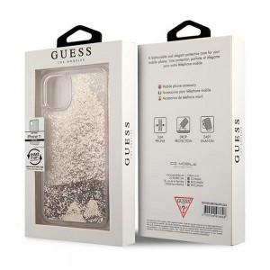 Original GUESS GUOHCN61GLHFLGO tok iPhone 11-hez (Liquide Glitter Charms / arany)