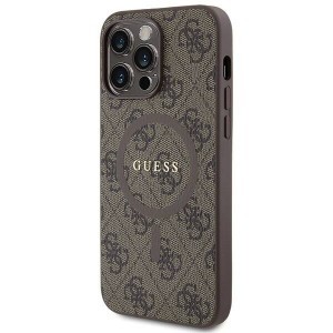 Guess PU Leather 4G Colored Ring MagSafe tok iPhone 15 Pro barna