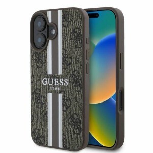 Eredeti Guess 4G Printed Stripes Ütésálló MagSafe tok GUHMP16SP4RPSW iPhone 16-hoz, barna