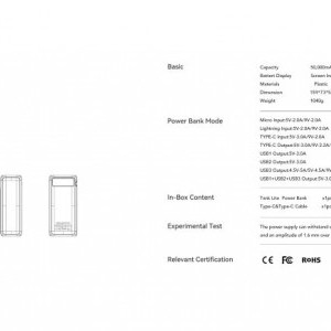 VEGER powerbank 50 000 mAh PD QC3.0 5A 22,5W Tank Lite (W5001) fekete-19