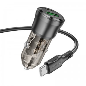 Borofone autós töltő BZ25 Journey - USB + Type C - PD 38W 3A Type C to Type C kábel fekete