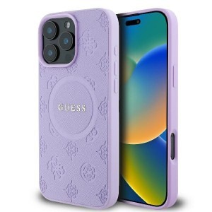 Eredeti GUESS keménytok Saffiano Peony Classic Logo MagSafe GUHMP16XPSAPSMEU iPhone 16 Pro Max lila tok