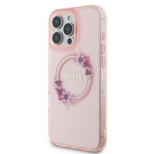 Original Case GUESS IML Flowers Wreath Magsafe GUHMP16LHFWFCP tok iPhone 16 Pro rózsaszín