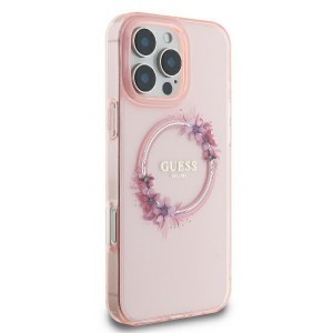 Original Case GUESS IML Flowers Wreath Magsafe GUHMP16LHFWFCP tok iPhone 16 Pro rózsaszín