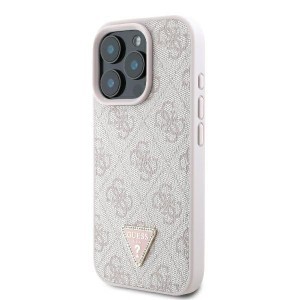 GUESS eredeti bőr tok 4G Triangle Strass Magsafe GUHCP16LP4TDPP iPhone 16 Pro számára, rózsaszín