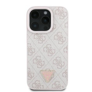 GUESS eredeti bőr tok 4G Triangle Strass Magsafe GUHCP16LP4TDPP iPhone 16 Pro számára, rózsaszín