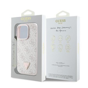 GUESS eredeti bőr tok 4G Triangle Strass Magsafe GUHCP16LP4TDPP iPhone 16 Pro számára, rózsaszín