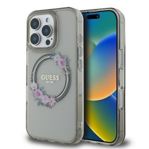 Original Case GUESS IML Flowers Wreath Magsafe GUHMP16LHFWFCK tok iPhone 16 Pro fekete