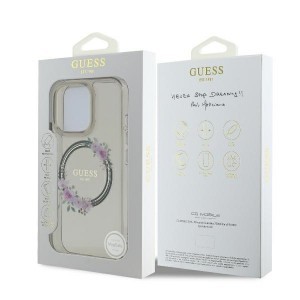 Original Case GUESS IML Flowers Wreath Magsafe GUHMP16LHFWFCK tok iPhone 16 Pro fekete