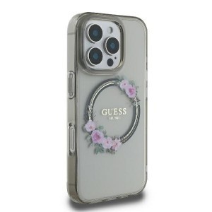 Original Case GUESS IML Flowers Wreath Magsafe GUHMP16LHFWFCK tok iPhone 16 Pro fekete