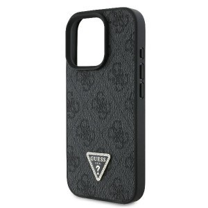 Original Case GUESS hardcase Leather 4G Triangle Strass Magsafe GUHCP16LP4TDPK iPhone 16 Pro tok fekete