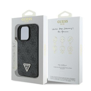 Original Case GUESS hardcase Leather 4G Triangle Strass Magsafe GUHCP16LP4TDPK iPhone 16 Pro tok fekete