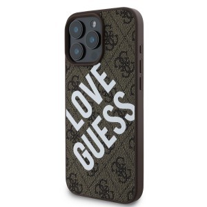 Guess PU Leather 4G Big Love Logo MagSafe tok iPhone 16 Pro Max barna