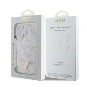 Eredeti GUESS kemény tok bőrből 4G Triangle Strass Magsafe GUHCP16MP4TDPP iPhone 16 Plus-hoz rózsaszín