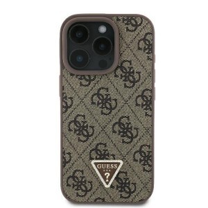 Original Case GUESS hardcase Leather 4G Triangle Strass Magsafe GUHCP16LP4TDPW tok iPhone 16 Pro barna