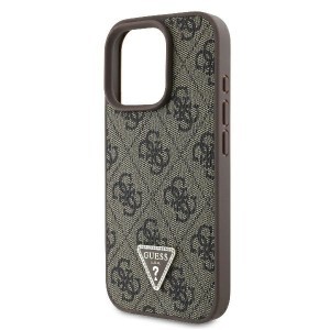 Original Case GUESS hardcase Leather 4G Triangle Strass Magsafe GUHCP16LP4TDPW tok iPhone 16 Pro barna