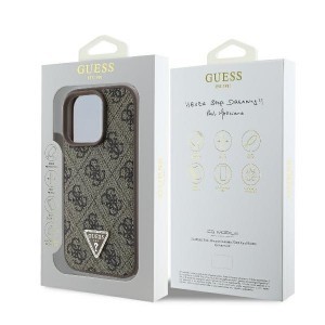 Original Case GUESS hardcase Leather 4G Triangle Strass Magsafe GUHCP16LP4TDPW tok iPhone 16 Pro barna