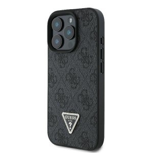 Eredeti GUESS keménytok bőrből 4G Triangle Strass Magsafe GUHCP16XP4TDPK iPhone 16 Pro Max fekete tok