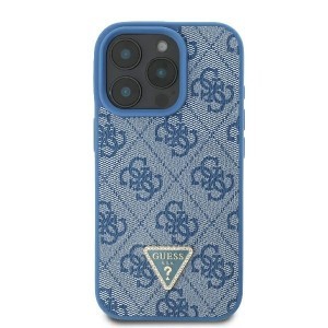 Original Case GUESS hardcase Leather 4G Triangle Strass Magsafe GUHCP16XP4TDPB iPhone 16 Pro Max tok kék