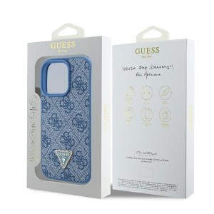 Original Case GUESS hardcase Leather 4G Triangle Strass Magsafe GUHCP16XP4TDPB iPhone 16 Pro Max tok kék