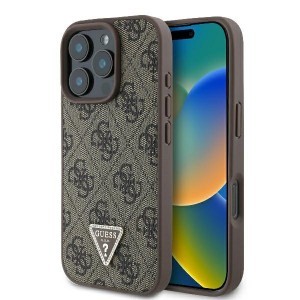 Original Case GUESS hardcase Leather 4G Triangle Strass Magsafe GUHCP16XP4TDPW tok iPhone 16 Pro Max barna