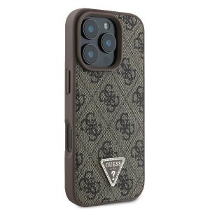 Original Case GUESS hardcase Leather 4G Triangle Strass Magsafe GUHCP16XP4TDPW tok iPhone 16 Pro Max barna