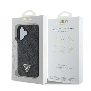 Original Case GUESS bőrből készült 4G Triangle Strass Magsafe tok GUHCP16SP4TDPK iPhone 16 fekete