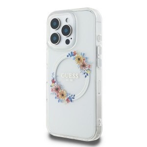 Eredeti GUESS IML Flowers Wreath Magsafe GUHMP16LHFWFCT tok iPhone 16 Pro-hoz átlátszó