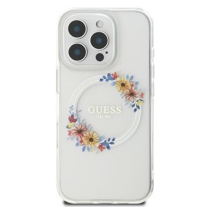 Eredeti GUESS IML Flowers Wreath Magsafe GUHMP16LHFWFCT tok iPhone 16 Pro-hoz átlátszó