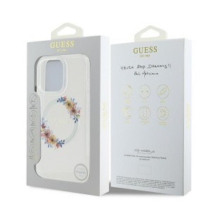 Eredeti GUESS IML Flowers Wreath Magsafe GUHMP16LHFWFCT tok iPhone 16 Pro-hoz átlátszó