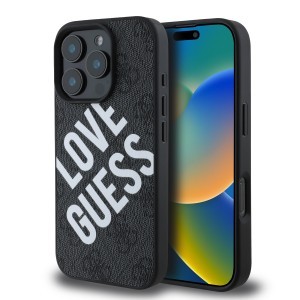 Guess PU Leather 4G Big Love Logo MagSafe tok iPhone 16 Pro Max fekete