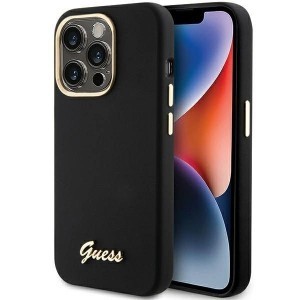 Guess Silicone Script Metal Logo & Frame tok iPhone 15 Pro Max - fekete