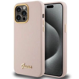 Guess Silicone Script Metal Logo & Frame tok iPhone 15 Pro Max - rózsaszín