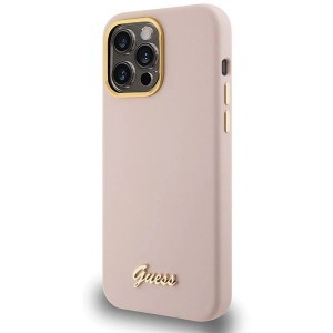 Guess Silicone Script Metal Logo & Frame tok iPhone 15 Pro Max - rózsaszín