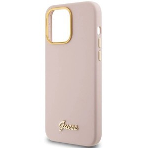 Guess Silicone Script Metal Logo & Frame tok iPhone 15 Pro Max - rózsaszín