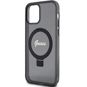 Guess Ring Stand Script Glitter MagSafe tok iPhone 12/12 Pro - fekete