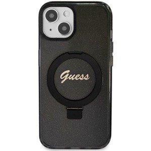 Guess Ring Stand Script Glitter MagSafe tok iPhone 13 / 14 / 15 - fekete