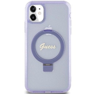 Guess Ring Állvány Script Glitter MagSafe tok iPhone 11 / Xr - lila