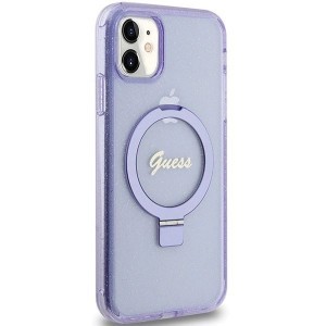 Guess Ring Állvány Script Glitter MagSafe tok iPhone 11 / Xr - lila