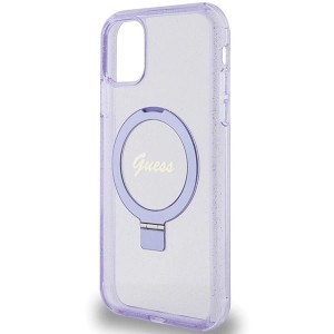 Guess Ring Állvány Script Glitter MagSafe tok iPhone 11 / Xr - lila