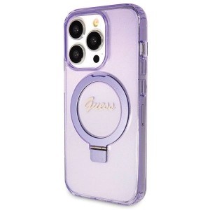 Guess Ring Stand Script Glitter MagSafe tok iPhone 13 Pro / 13 - lila