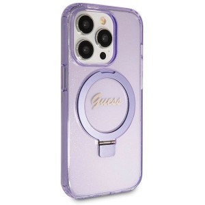 Guess Ring Stand Script Glitter MagSafe tok iPhone 13 Pro / 13 - lila