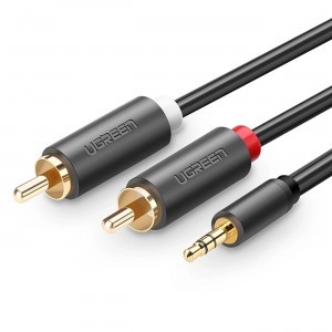 Ugreen AV102 10513 kábel 3,5 mm-es mini jack (apa) / 2RCA (apa) 5 m - szürke