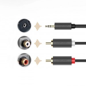 Ugreen AV102 10513 kábel 3,5 mm-es mini jack (apa) / 2RCA (apa) 5 m - szürke