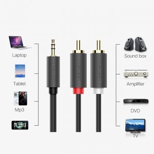 Ugreen AV102 10513 kábel 3,5 mm-es mini jack (apa) / 2RCA (apa) 5 m - szürke